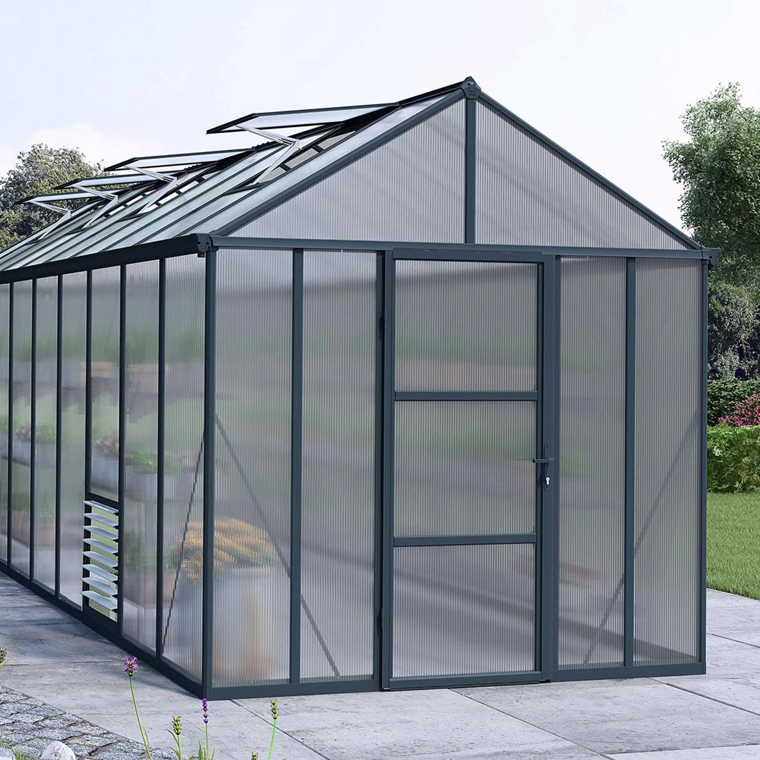 Glory 8 ft. x 20 ft. Greenhouse Kit - Grey Structure & Multiwall Panels