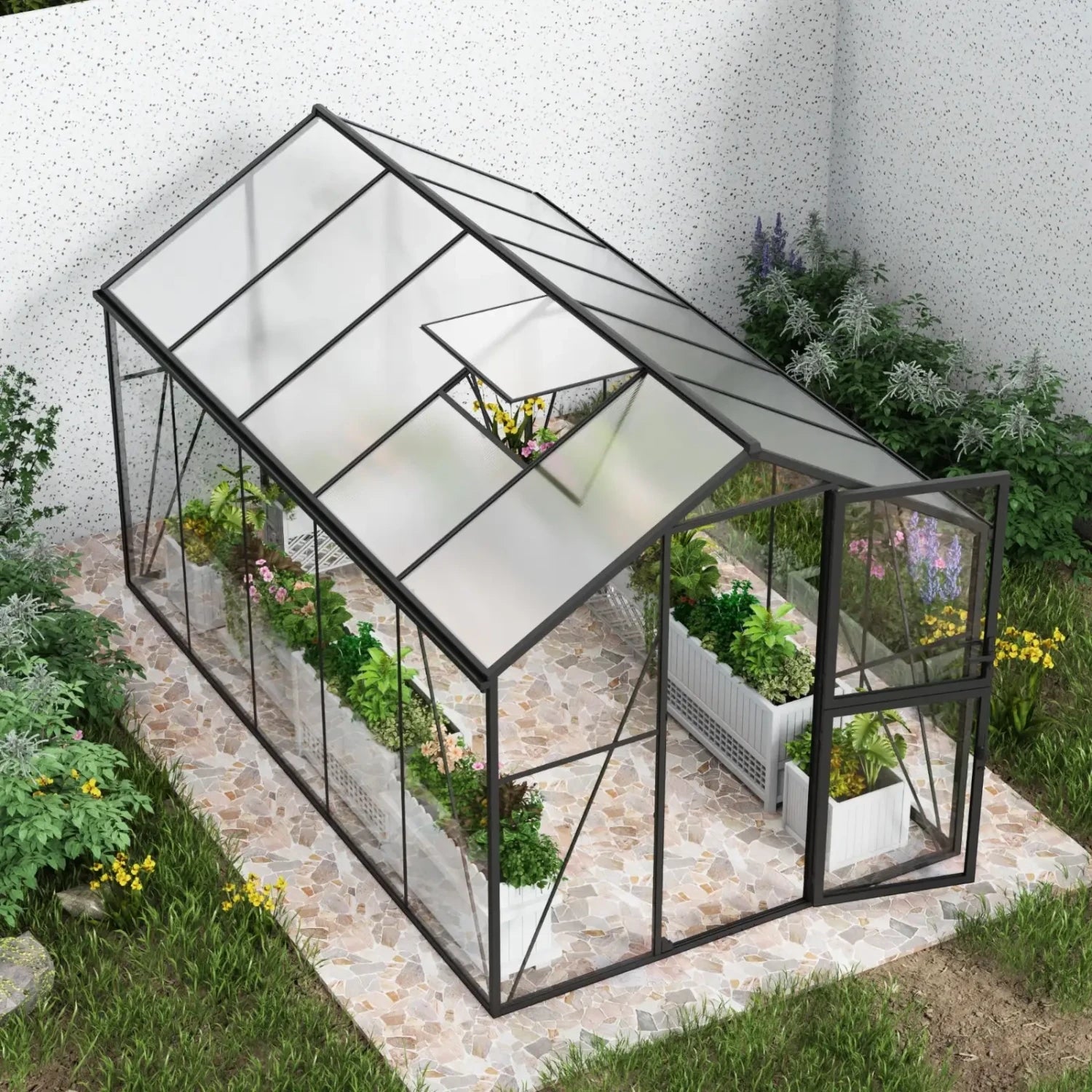 Greenhouse Premium Black 382 cm – Glass/Polycarbonate