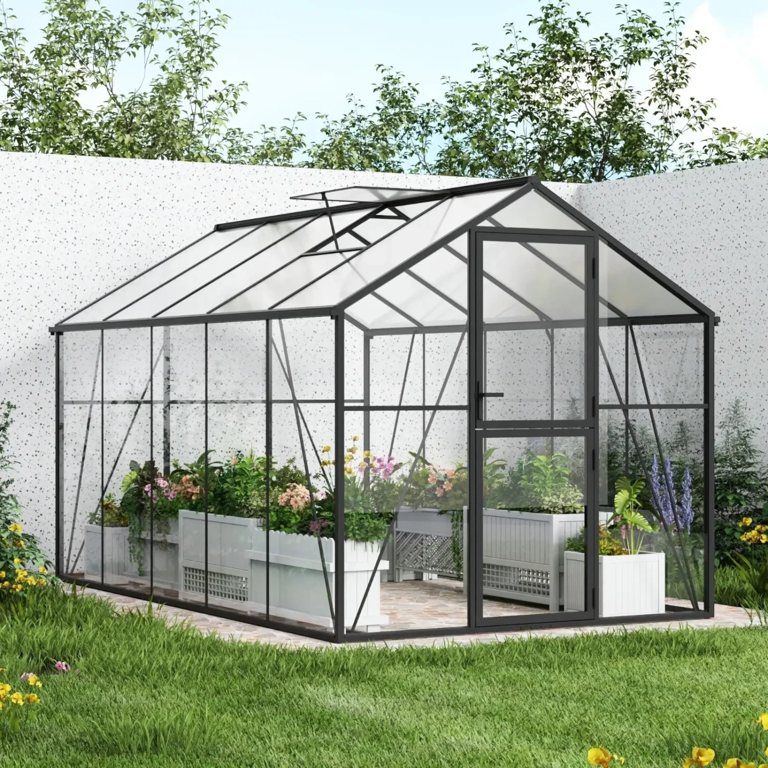 Greenhouse Premium Black 382 cm – Glass/Polycarbonate