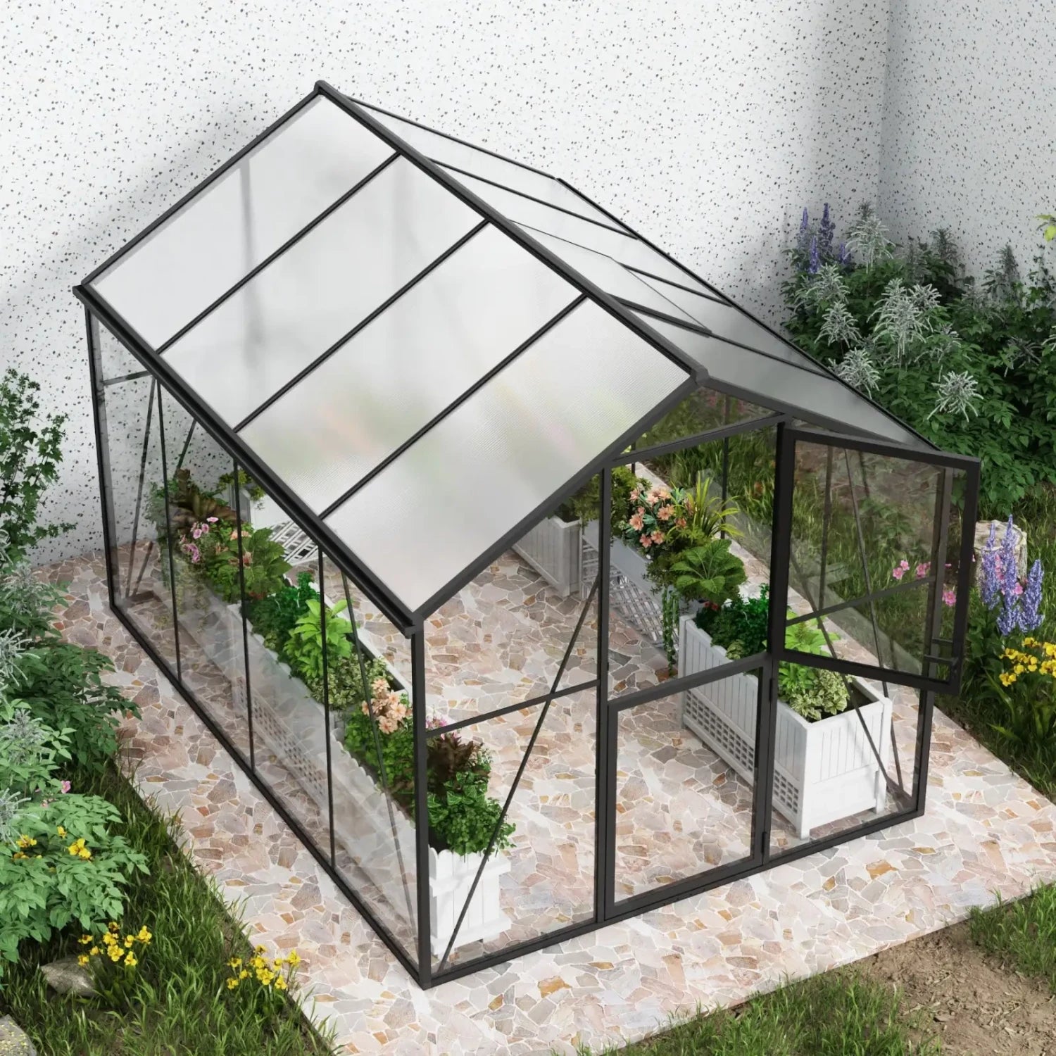 Greenhouse Premium Black 307 cm – Glass/Polycarbonate