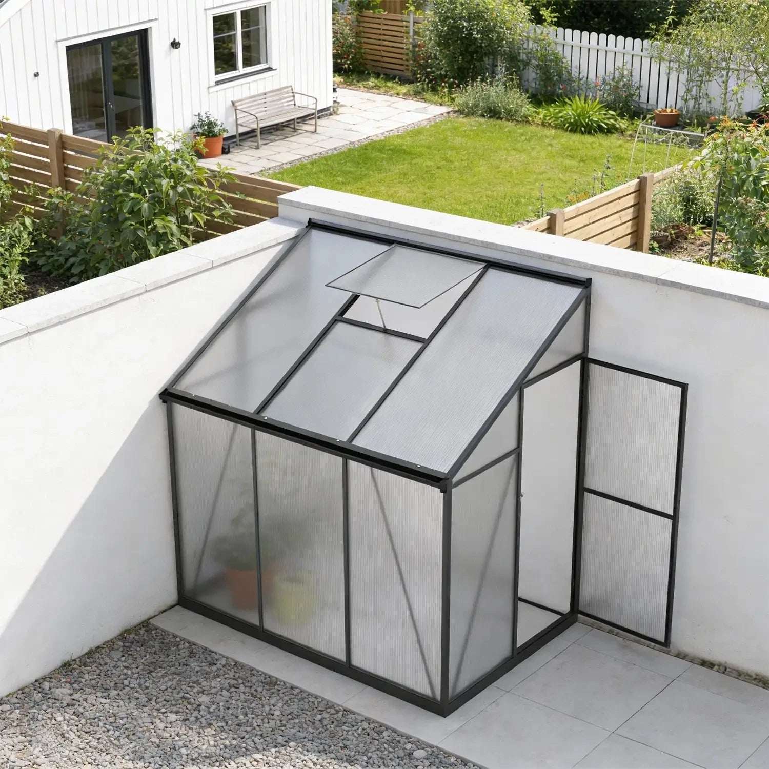 Lean to Aluminium Greenhouse with 4mm Polycarbonate Panels