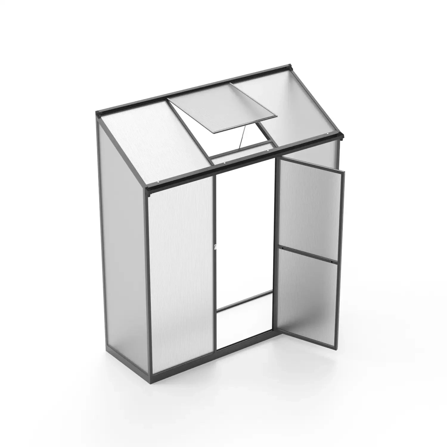 Lean-To Aluminium Greenhouse with Glass Sides and Polycarbonate Roof