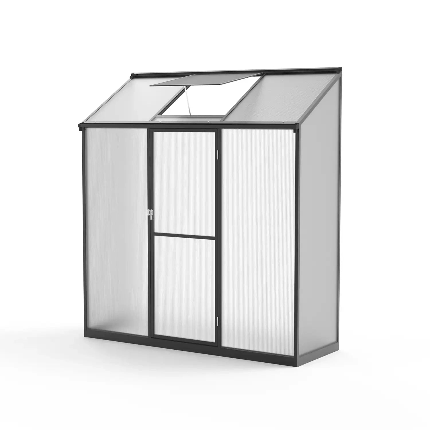 Lean-To Aluminium Greenhouse with Glass Sides and Polycarbonate Roof