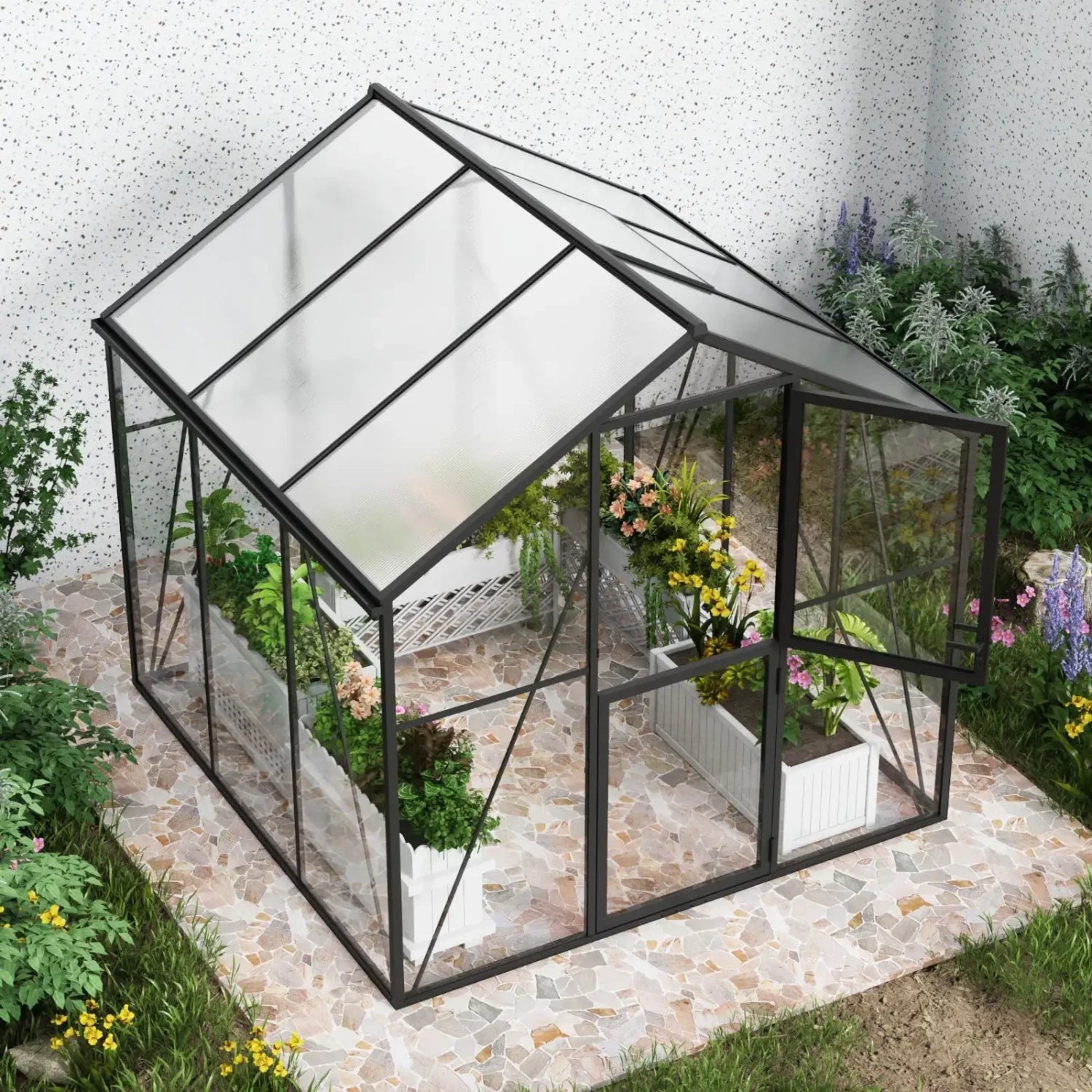 Greenhouse Premium Black 232 cm – Aluminium Frame with Glass & Polycarbonate