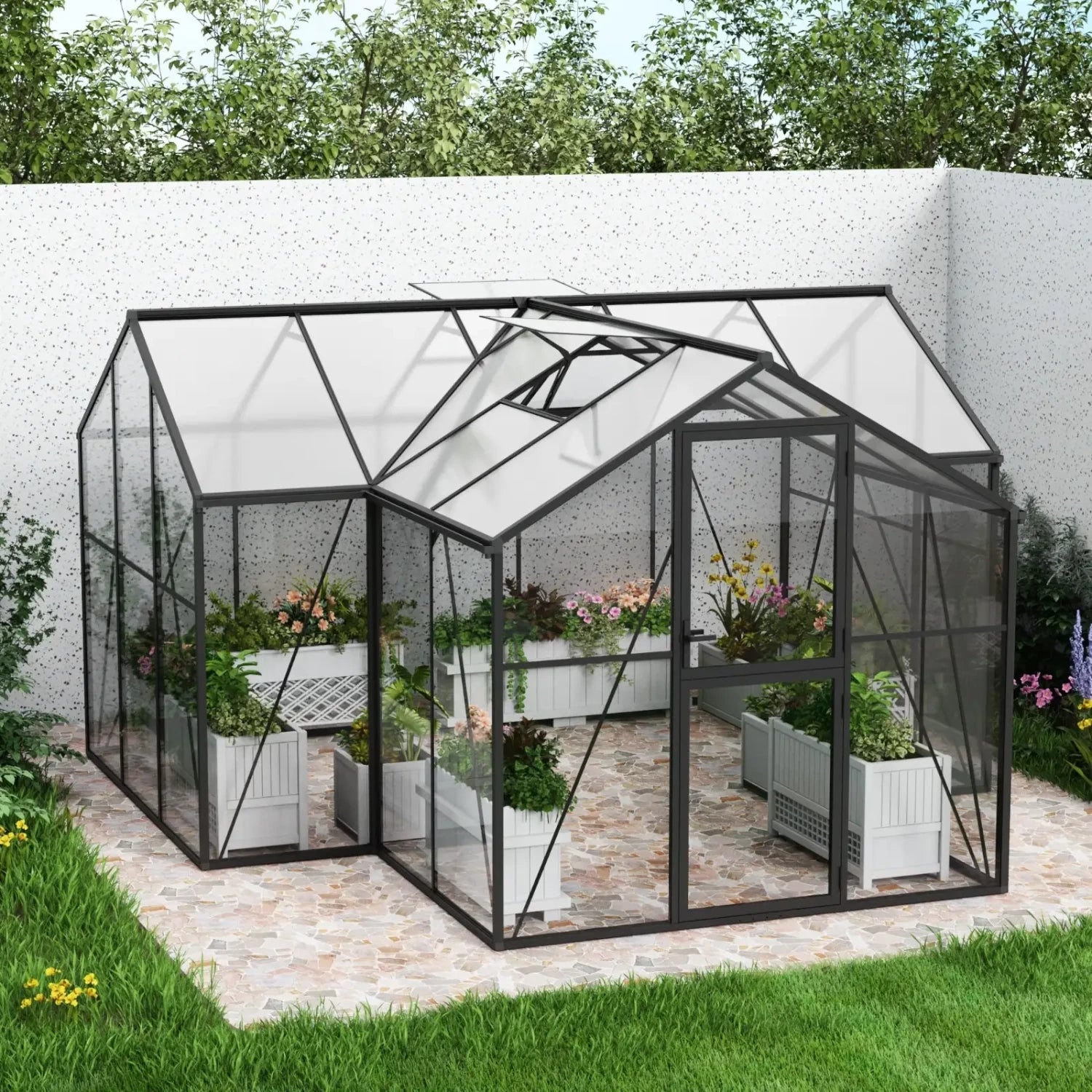 T-Shaped Greenhouse Premium Black – Glass/Polycarbonate