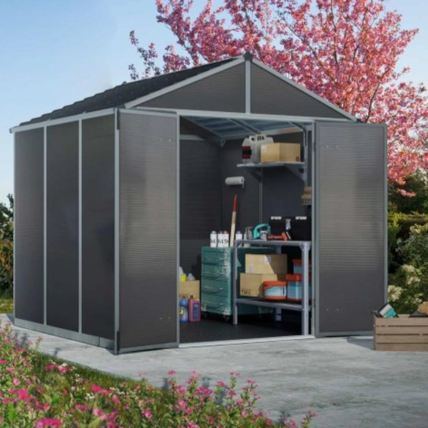 Rubicon 8 ft. x 8 ft. Shed With Floor - Dark Grey Panels