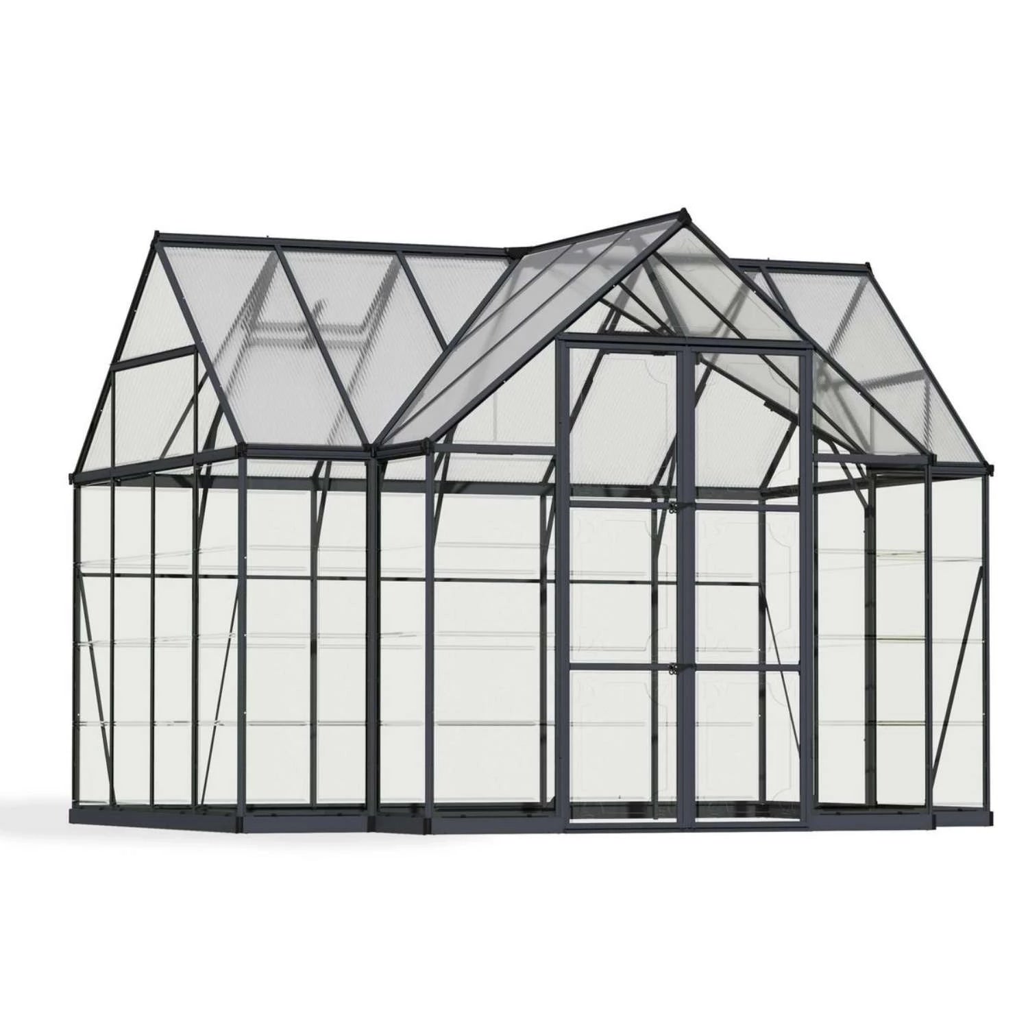 Victory Orangery 10×12 ft greenhouse with vaulted grey frame and hybrid polycarbonate panels